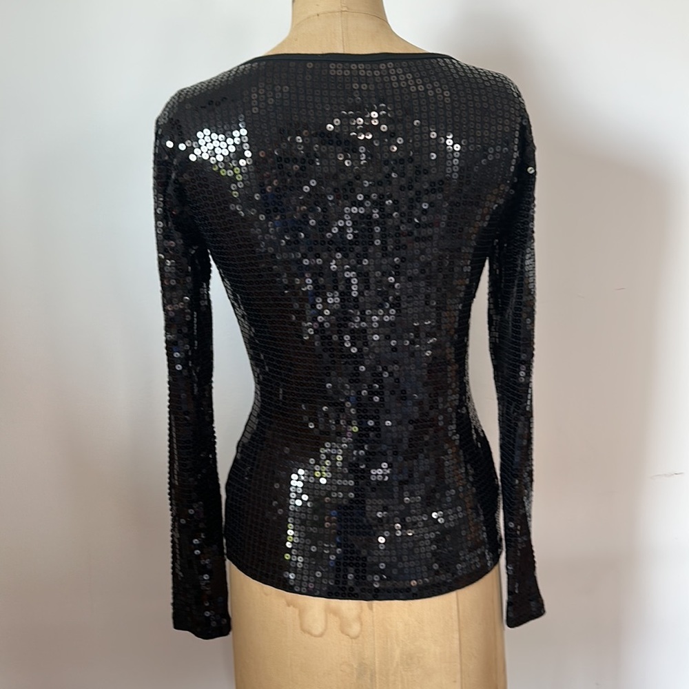 Michael Kors black sequin long sleeve t-shirt top XS 2-4 - Picture 5 of 9